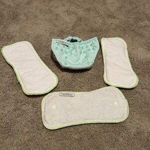 Mint green Buttons Cloth Diaper Cover with Inserts